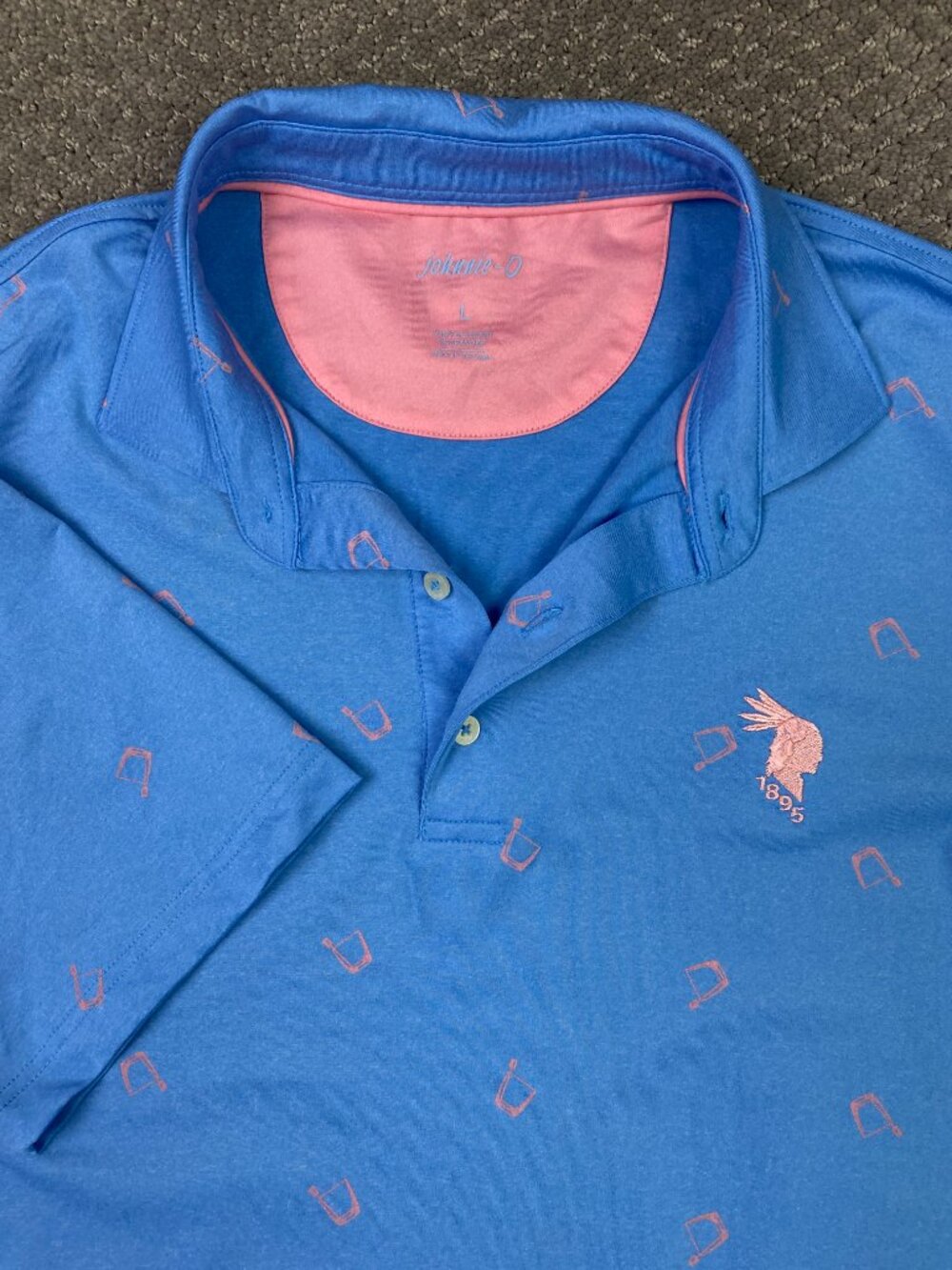 Johnnie 0 Polo Shirt Mens Large Blue Pink Final Cocktail Whiskey AOP Golf